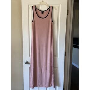 Due per Due Veste Pastel Pink Black Trim Sleeveless Tank Maxi‎ Dress Women Large